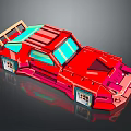 Red Low Poly Sports Car With Shiny Geometric Design And Blue Windows