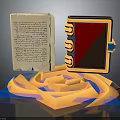Vintage Handwritten Paper and Notebook with Yellow Border Red Pages on Orange Blue Spiral Base