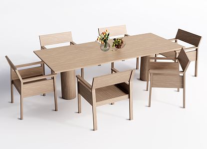 Modern Dining Table and Chair Combination Dining Table and Chair Combination Solid Wood Dining Table 3d model