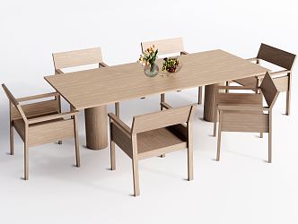 Modern Dining Table and Chair Combination Dining Table and Chair Combination Solid Wood Dining Table 3d model