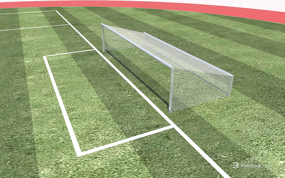 Soccer Football Field With Green Grass White Lines And Goal Net 3d model 