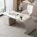 Modern Home Office Desk With Marble Top White Chair Bookshelf And Potted Plant