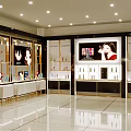 Cosmetics Store Interior With Bright Lighting Display Cabinets Advertising Billboards And Product Shelves