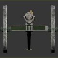 Vintage Cannon Artillery Model With Green Spoked Wheels And Classic Design