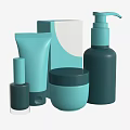Teal Cosmetic Products Collection with Pump Bottle Tube Jar and Packaging Box