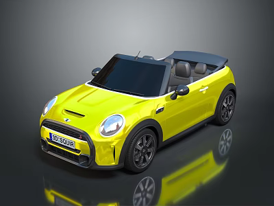 Yellow Mini Cooper Convertible Car With Black Wheels And Black Interior 3d model