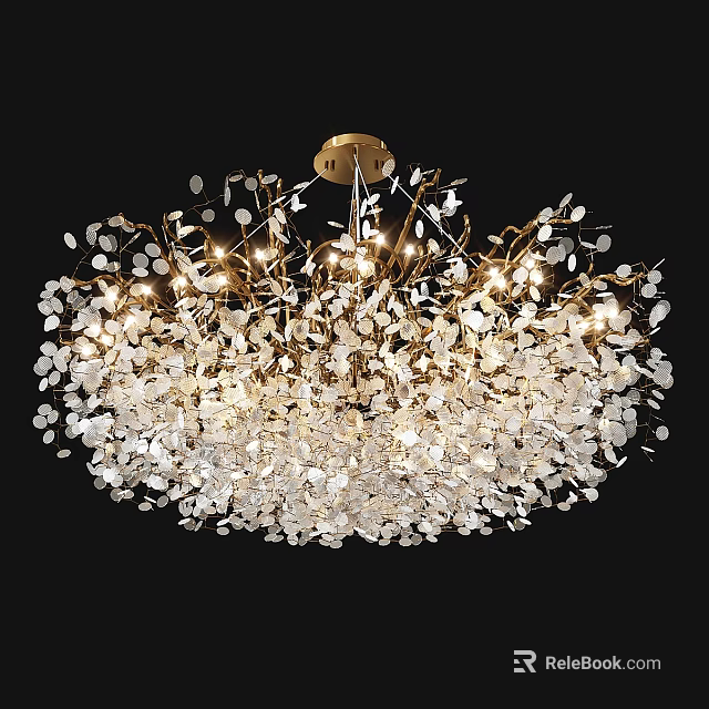 Luxurious Modern Chandelier With Golden Frame And Transparent Crystal Petals Illuminated Design 3d model 