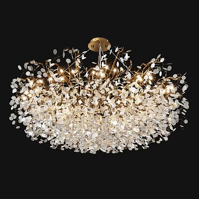 Luxurious Modern Chandelier With Golden Frame And Transparent Crystal Petals Illuminated Design 3d model