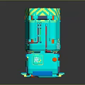 Turquoise Cartoon Garbage Truck With Yellow Stripes Red Wheels And Cute Design