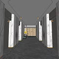 Luxurious Hotel Corridor Featuring Marble Walls Illuminated Lighting Elevators And Polished Flooring 3d model