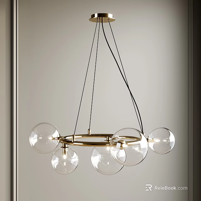 Modern Elegant Chandelier With Gold Circular Frame And Transparent Glass Globes 3d model 