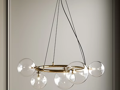 Modern Elegant Chandelier With Gold Circular Frame And Transparent Glass Globes 3d model