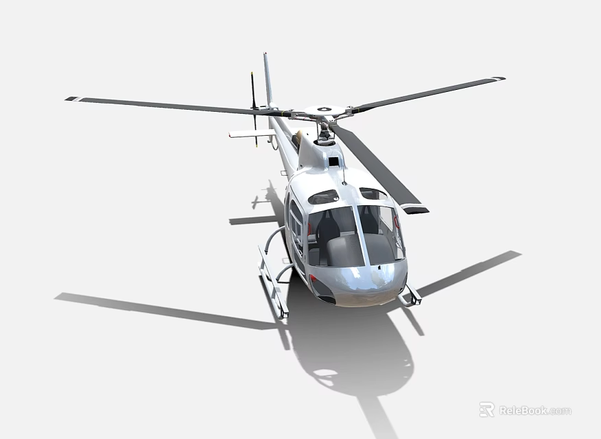 White Helicopter with Main Rotors Parked on Ground and Shadow 3d model 
