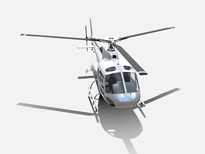 White Helicopter with Main Rotors Parked on Ground and Shadow 3d model