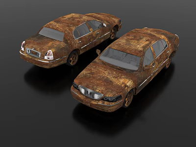 Two Rusty Vintage Classic Cars With Weathered Exterior And Old Design 3d model Two Rusty Vintage Classic Cars With Weathered Exterior And Old Design 3d model
