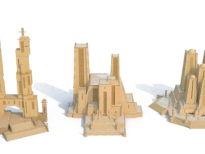 Religious Faith Themed Architectural Models Featuring Diverse Tower And Arch Structures 3d model