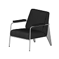 Black Leather Leisure Chair With Modern Metal Frame And Comfortable Armrests