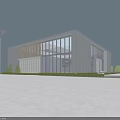 Modern Multi Storey Office Building With Glass Facade Waterfront Greenery And Parked Cars