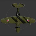 Green Military Airplane Model With Twin Engines And Red Star Emblems 3d model