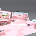 Nescafe Sakura Collaboration Exhibition Display With Pink Decor And Themed Elements