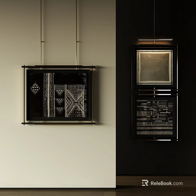 Black And White Framed Wall Art With Geometric Patterns And Textured Design 3d model 