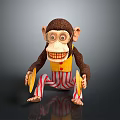 Monkey Figure Sitting With Brown Fur Yellow Vest Red White Striped Pants Holding Yellow Plates