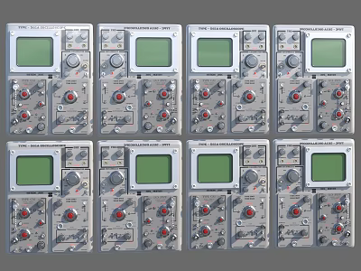 Tiny Mix Audio Control Panels With Green Screens Knobs And Buttons Arranged In Rows 3d model