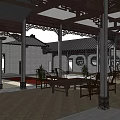 Ancient Chinese Traditional Architecture With Tile Roofs Courtyard Stone Steps And Trees
