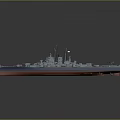Battleship Model With Blue Body Red Bottom Multiple Turrets And Superstructure