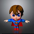 3D Model Boy Wearing Superman Costume Blue Outfit Red Cape Yellow Emblem Arms Outstretched