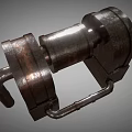 Rustic Industrial Metal Equipment Featuring Cylindrical Body Square Base And Pipe Connections