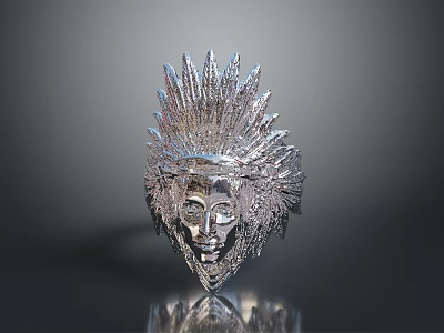 Silver Feather Headdress With Native American Tribal Design And Metallic Finish 3d model