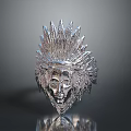 Silver Feather Headdress With Native American Tribal Design And Metallic Finish