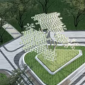 Artistic Tree Shaped Landscape Sculpture With Hexagonal Modules In Outdoor Lawn And Paved Ground