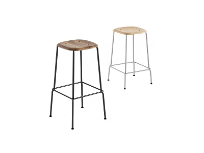 Two Styles Bar Stools With Wooden Seats And Metal Frames In Dark Light Colors 3d model