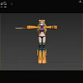 Game Movie Character With Blonde Hair Purple Bikini Orange Jacket Striped Stockings And Mechanical Boots