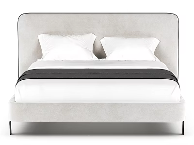 Modern Double Bed With Upholstered Headboard White Pillows And Black Bed Runner 3d model