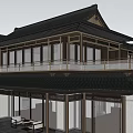 Detached Villa Featuring Traditional Roof Courtyard Pond Cherry Blossom Tree and Mountain View