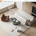 Modern Tufted Light Gray Sofa And Black Coffee Table Set With Books Decorative Items 3d model