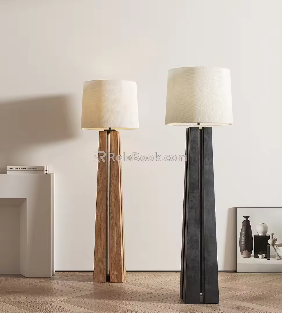 Middle Ancient Solid Wood Floor Lamp 3d model
