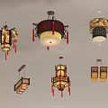 Traditional Chinese Style Pendant Lights with Red Tassels Wooden Frames and Intricate Patterns