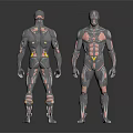 Robot Characters With Metallic Texture Front And Back Views And Glowing Elements 3d model