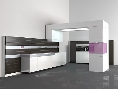 Modern Kitchen Open Design With White And Dark Cabinets And Sleek Countertop 3d model