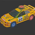 Yellow Race Car Model With Sponsor Logos Number 27 And Cancel Roof Sign