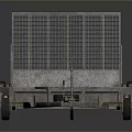 Rusty Metal Flatbed Trailer With Cage And Two Wheels On Dark Background 3d model