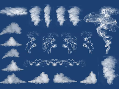 Whimsical Garden Ornaments With White Cloud Smoke And Decorative Line Patterns On Blue Background 3d model