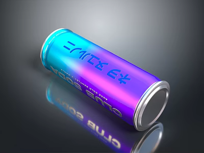 Shiny Blue Purple Gradient Aluminum Can With City Bud Light Label Reflection 3d model