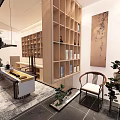 Elegant Modern Teahouse Interior With Wooden Partitions Chinese Style Chairs And Wall Painting