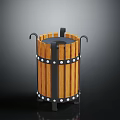 Wooden Slatted Barrel Shaped Equipment With Black Metal Frame Handles And Feet