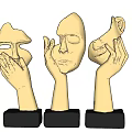 Golden Abstract Face Hand Shaped Decorative Ornament Set With Black Bases